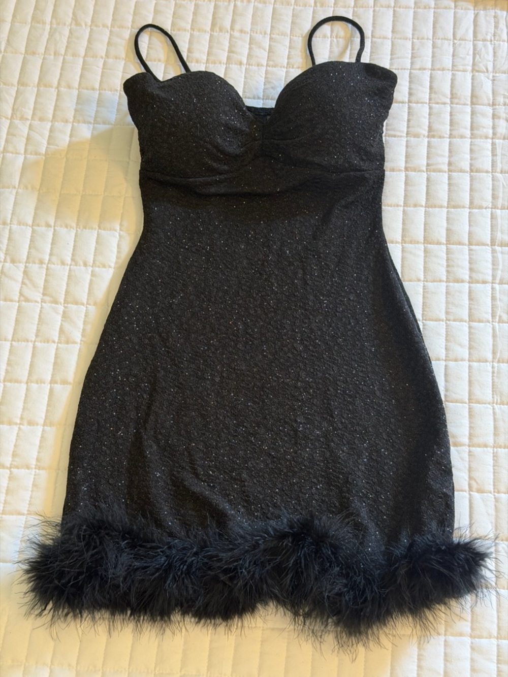 Windsor Black Sparkle Mini Dress with Feather Hem - Picture 4 of 6